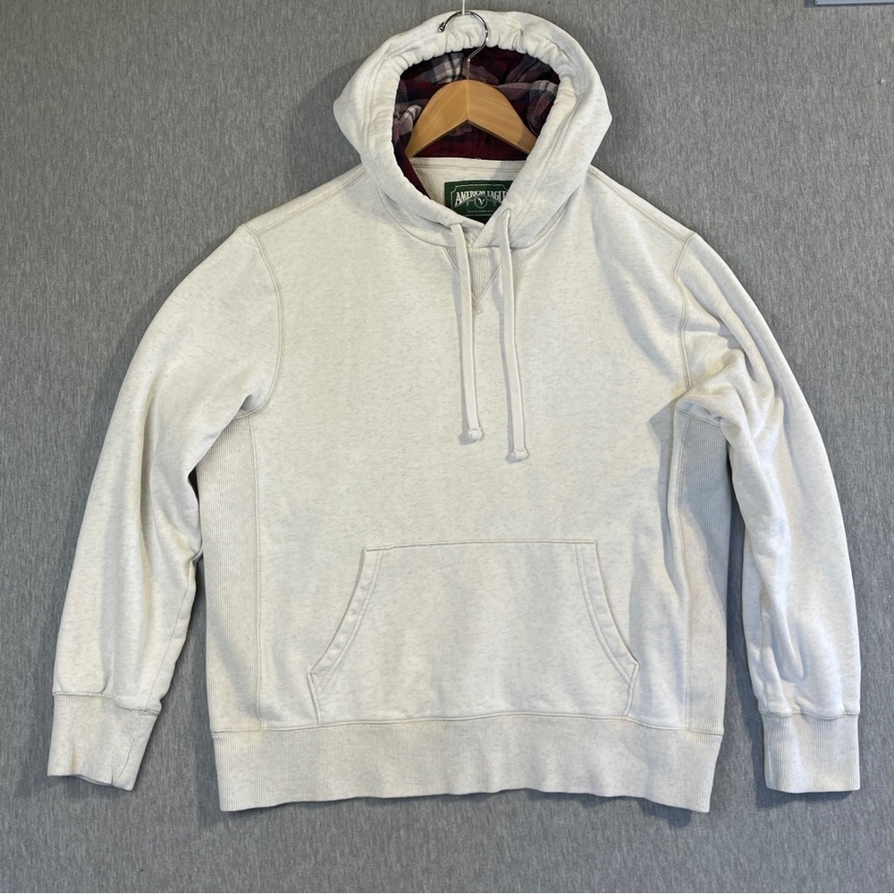 American Eagle Hoodie Unisex Size Medium White Fleeced Lined Pullover - Picture 2 of 11